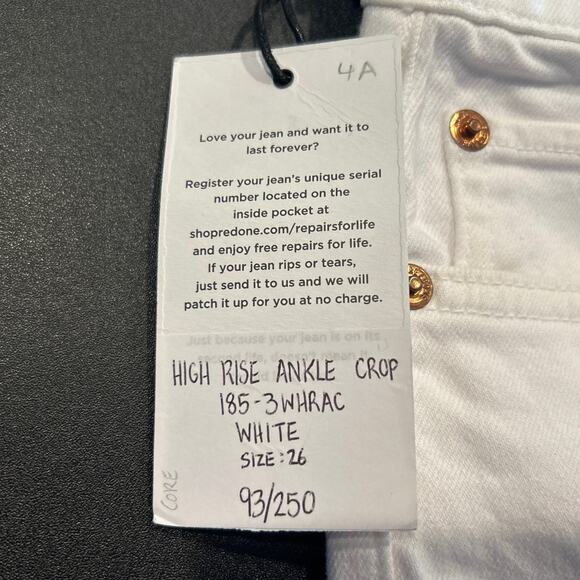NWT RE/DONE x Levi’s High Rise Ankle Crop White Jeans 26, Limited Edition 93/250 - Picture 6 of 11